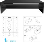 Monitor Stand Riser, 2 Tiers Wood Monitor Riser Stand with Storage Organizer, Desktop Ergonomic Monitor Stand Riser with Cellphone Holder and Cable Management, 16.5 Inch Shelf Black - Image 9